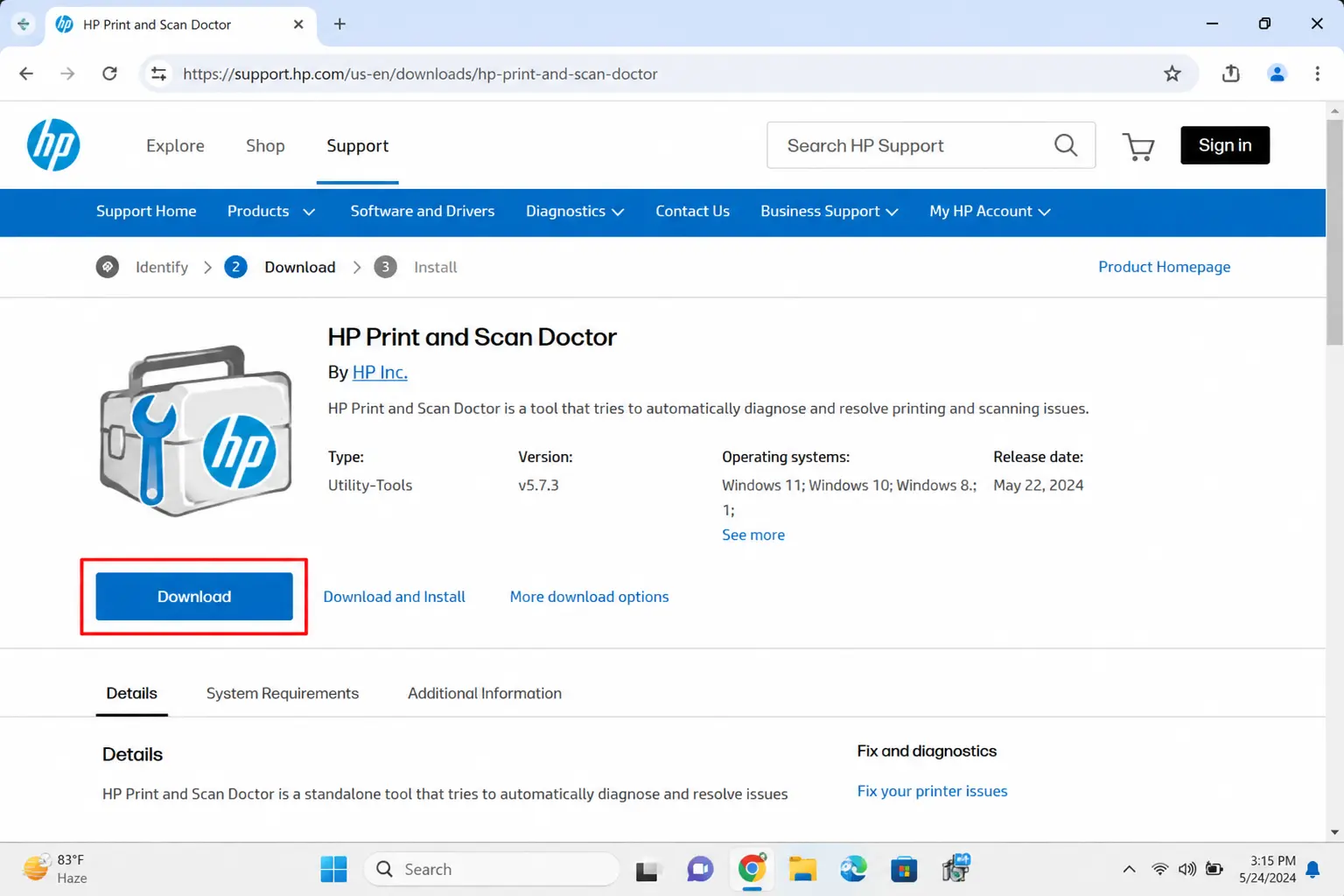 Download HP Print and Scan Doctor directly from HP website